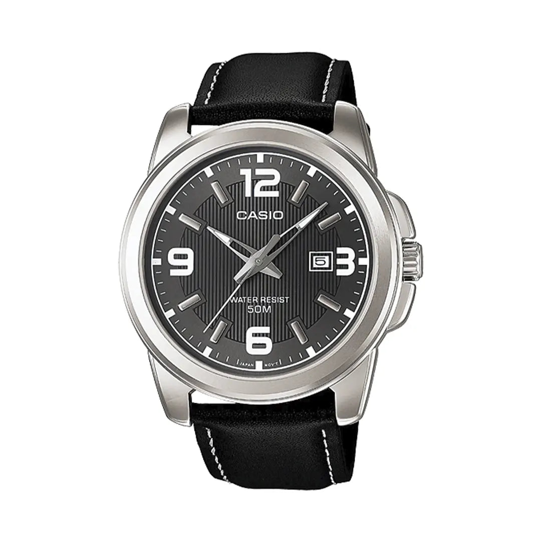 Casio MTP-1314L-8AVDF Grey Dial Black Leather Strap Men’s Watch