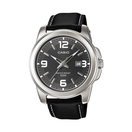 Casio MTP-1314L-8AVDF Grey Dial Black Leather Strap Men’s Watch