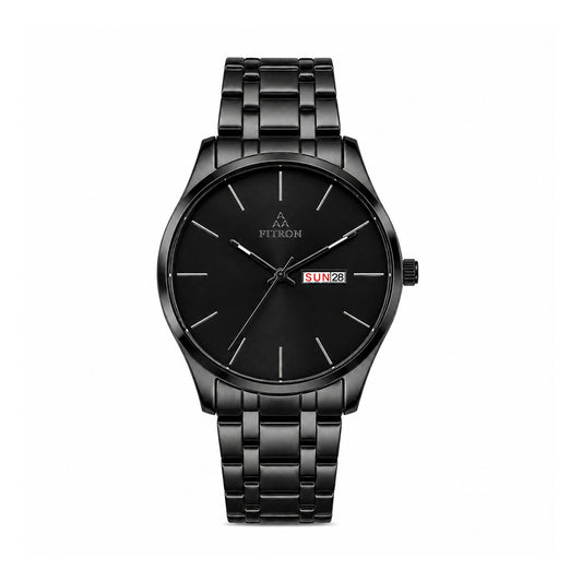 Fitron 9326M Black Dial Black Stainless Steel Watch