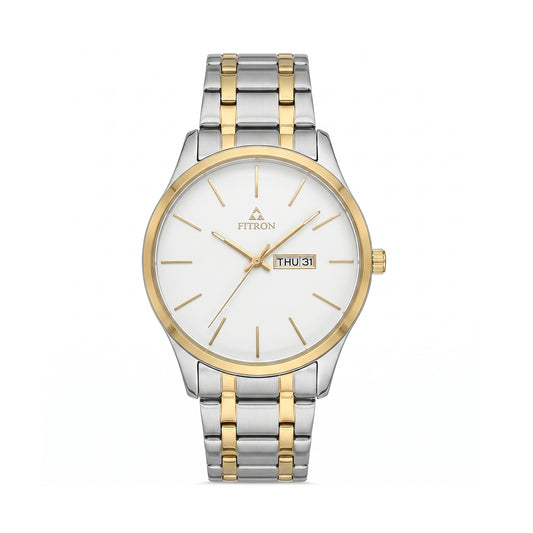 Fitron 9326M White Dial Two Tone Stainless Steel Watch