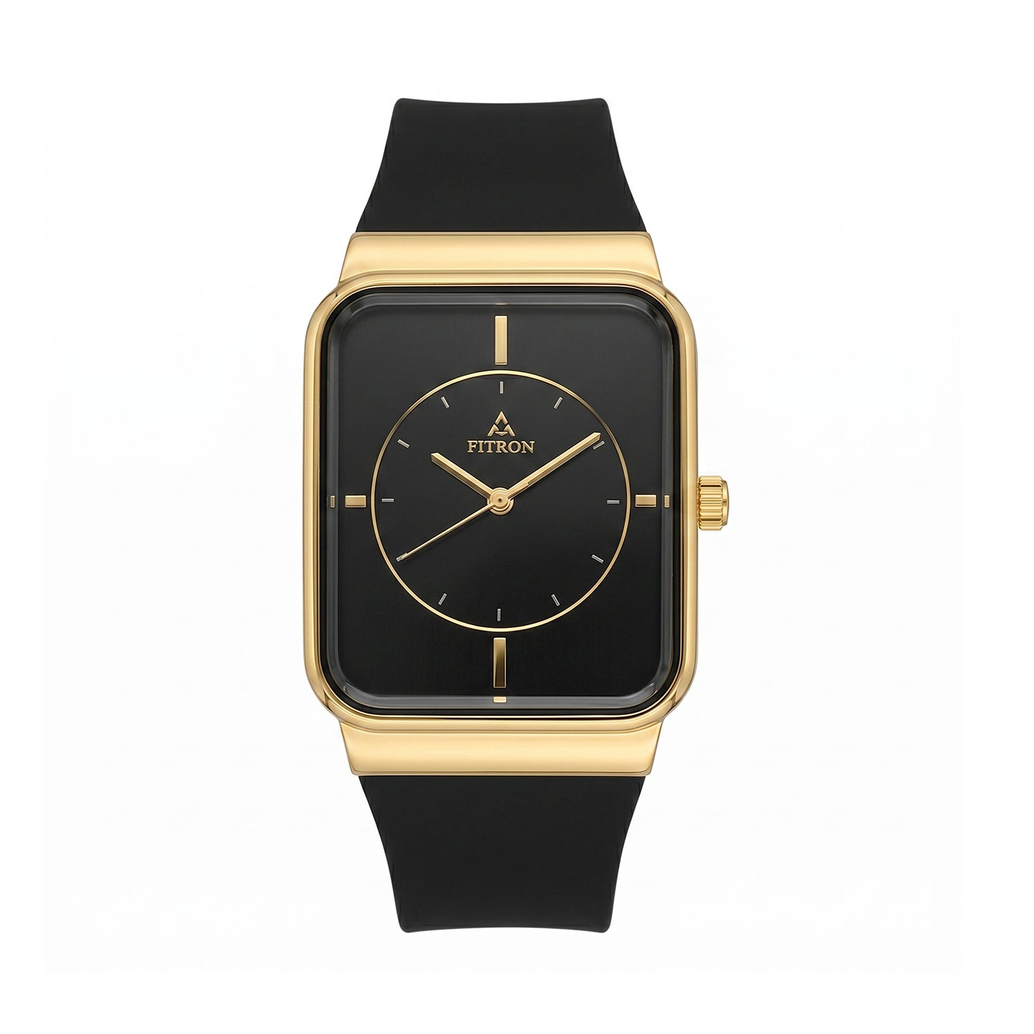 Fitron 9356M Black Dial Gold Tone Rubber Strap Watch