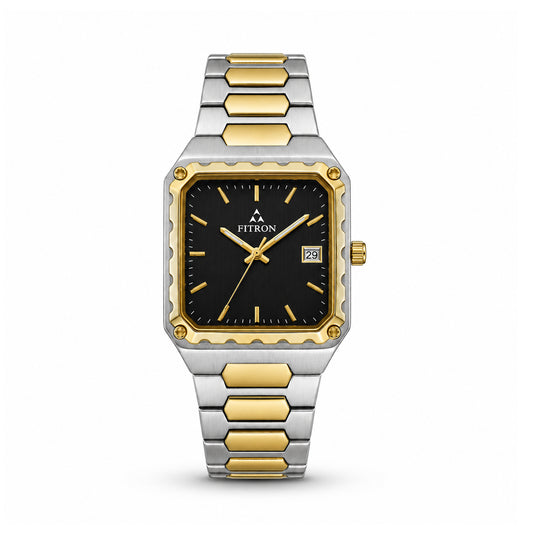 Fitron 9979M Black Dial Two Tone Stainless Steel Square Watch