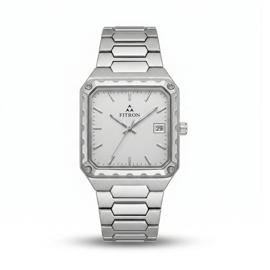Fitron 9979M White Dial Stainless Steel Square Watch