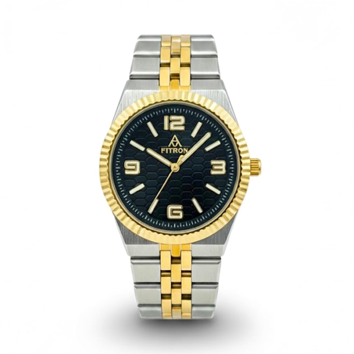 Fitron Dweller 6044M Men’s Two-Tone Black Watch – Premium Stainless Steel & Gold Finish