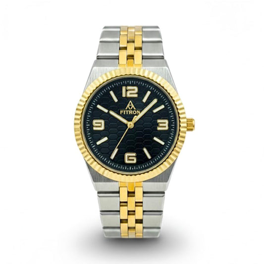 Fitron Dweller 6044M Men’s Two-Tone Black Watch – Premium Stainless Steel & Gold Finish