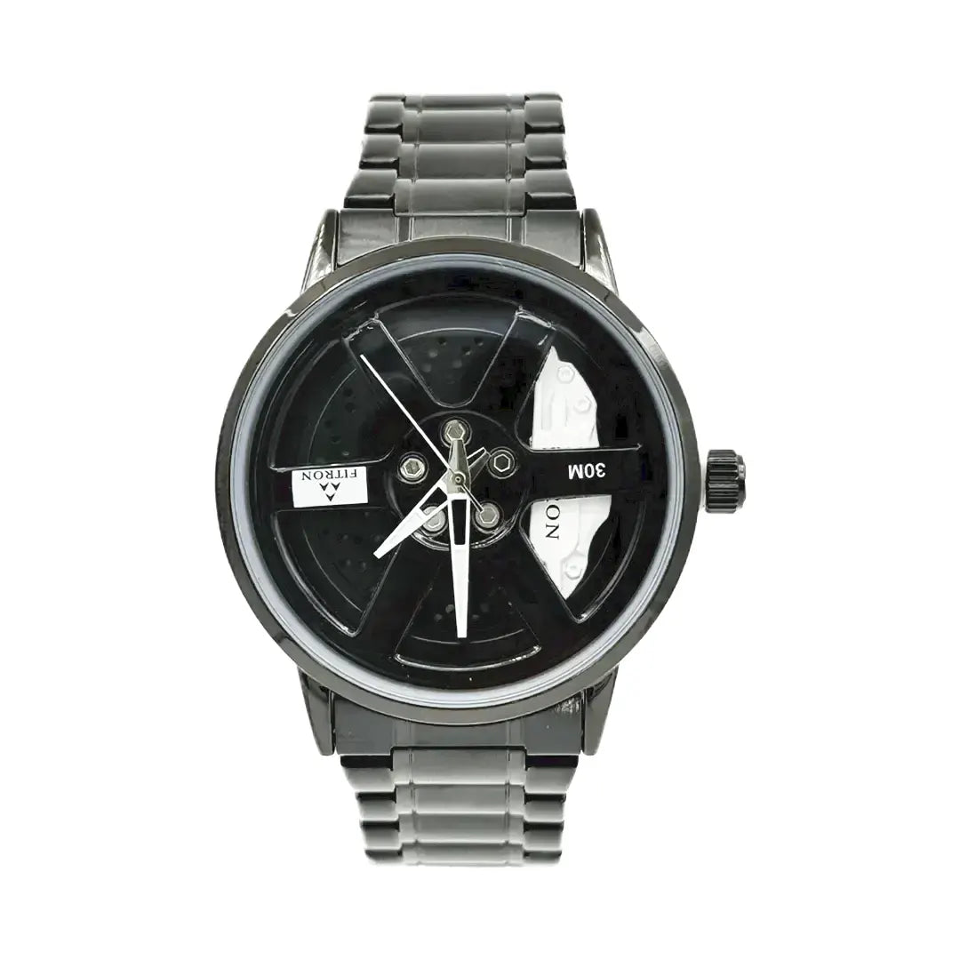 Fitron 9865M Men’s Analog Sports Watch – Black Steel with White Accents