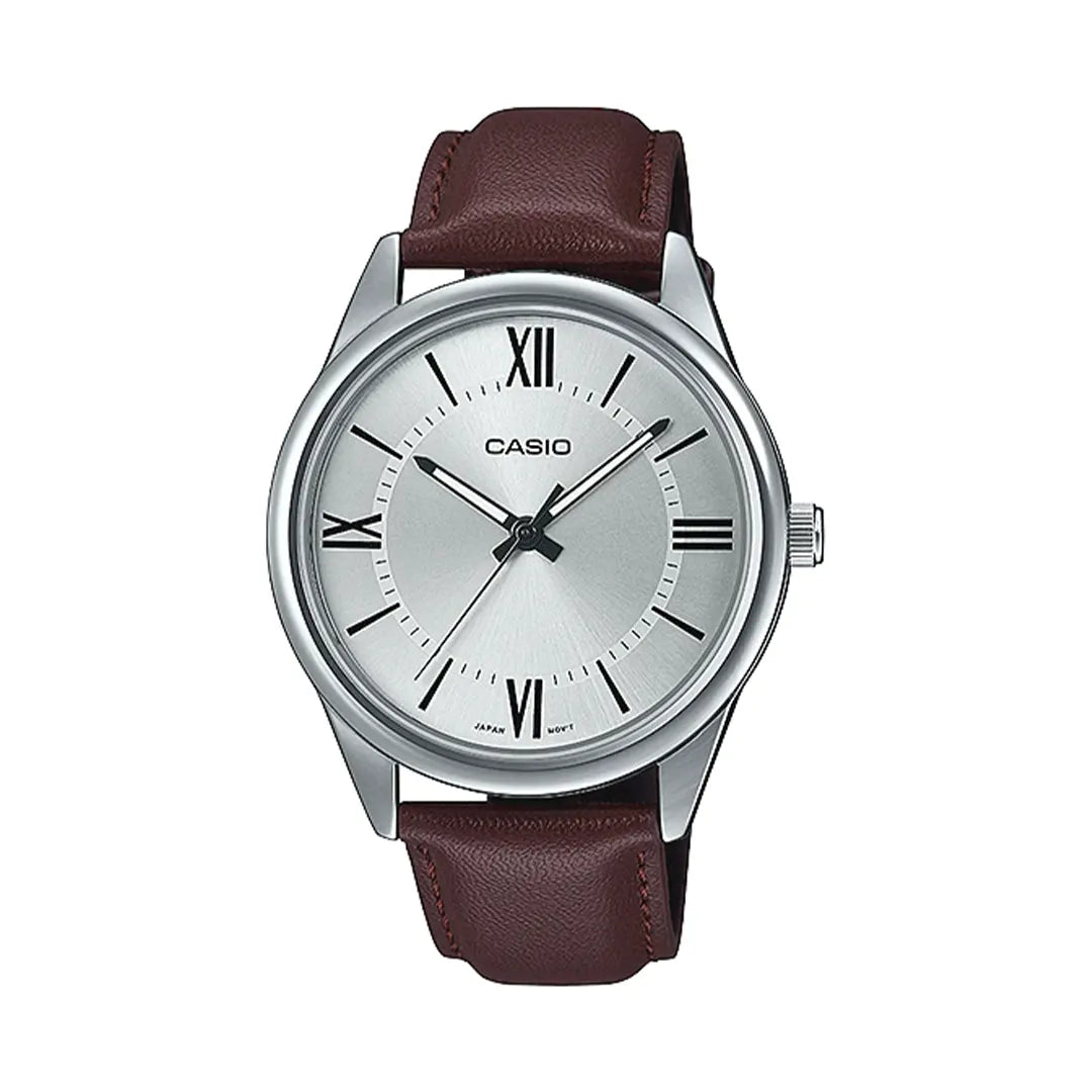 Casio MTP-V005L-7B5 White Dial Brown Leather Strap Watch