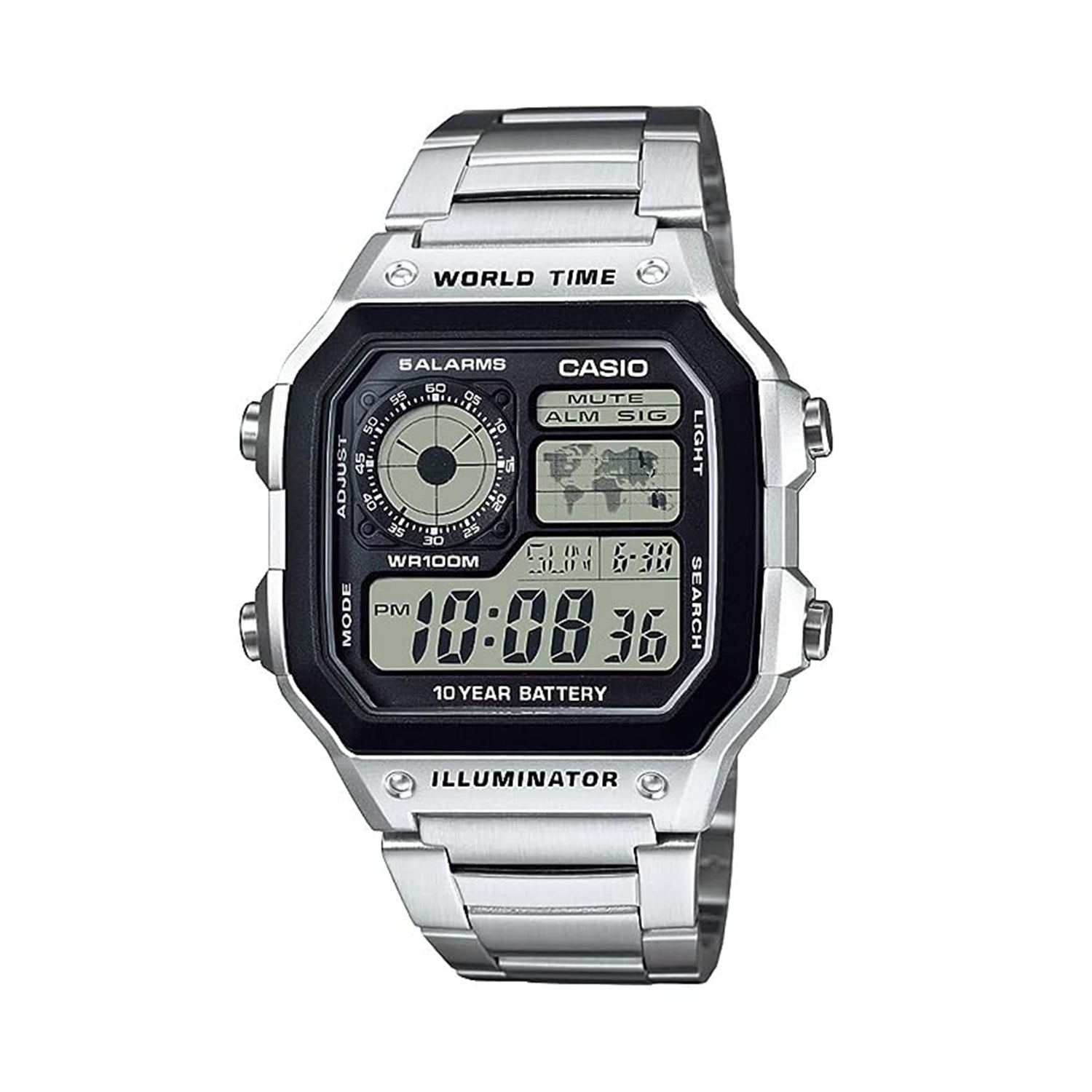 Casio AE-1200WHD-1AVDF World Time Digital Stainless Steel Watch