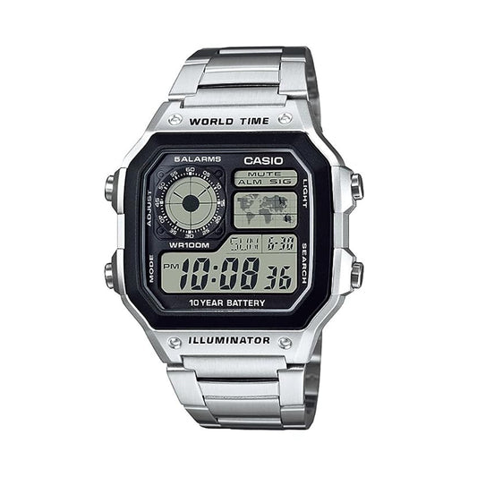 Casio AE-1200WHD-1AVDF World Time Digital Stainless Steel Watch