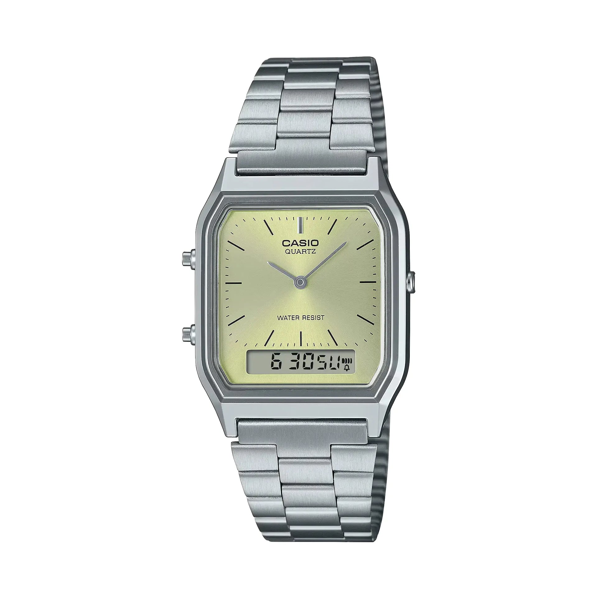 Casio AQ-230A-9AMQY – Dual Display Vintage Stainless Steel Watch