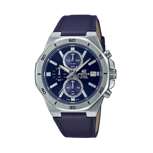 Casio Edifice EFV-640L-2A Blue Dial Chronograph Leather Strap Men’s Watch