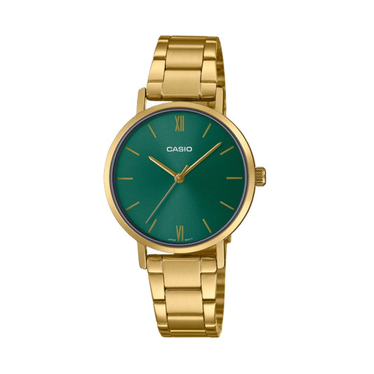Casio LTP-VT02G-3A Green Dial Gold Stainless Steel Women’s Watch