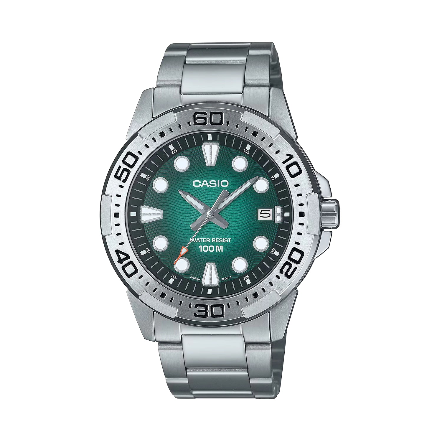 Casio MTD-140D-3AV Green Dial Stainless Steel Sport Watch