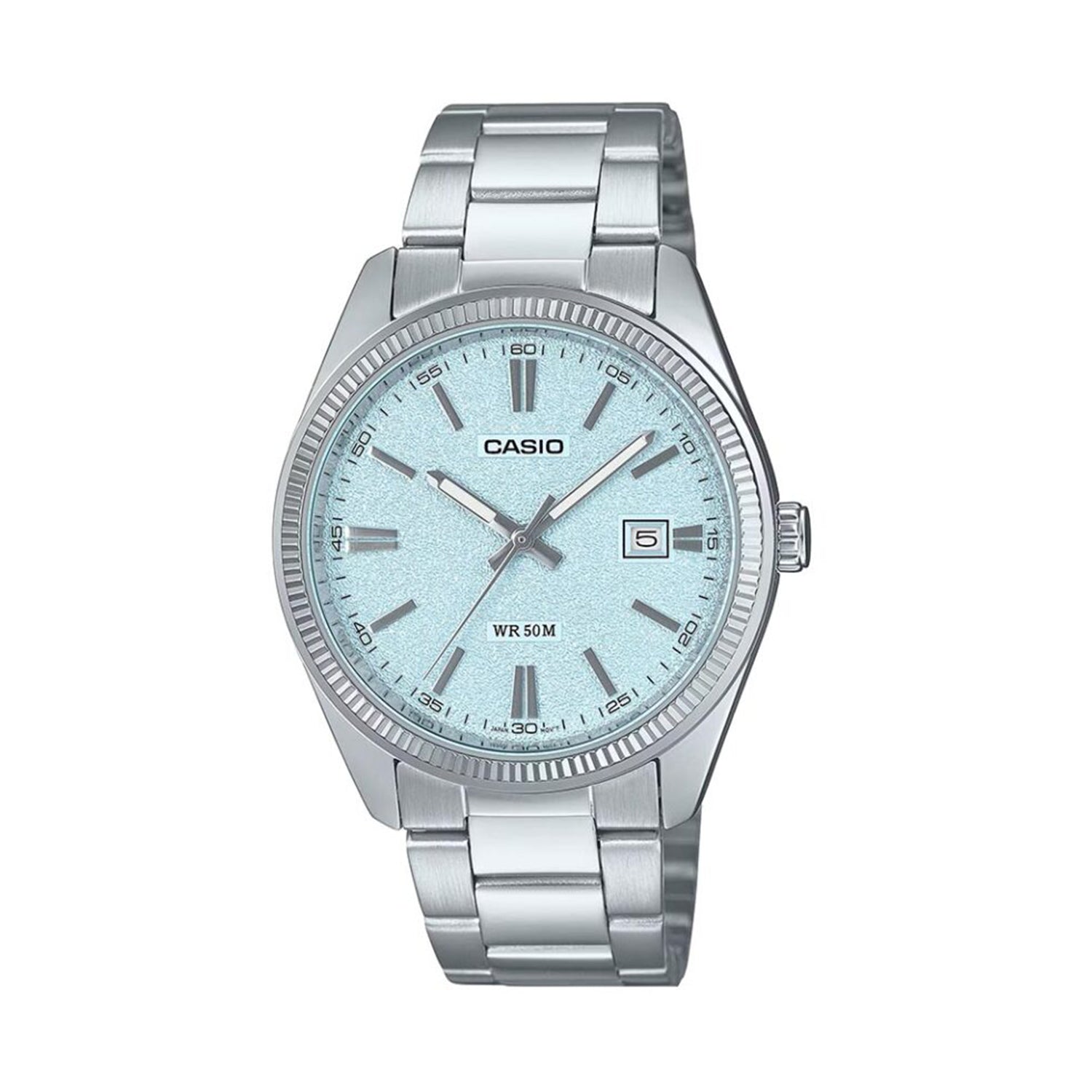 Casio MTP-1302DA-2A2VDF Ice Blue Textured Dial Stainless Steel Watch