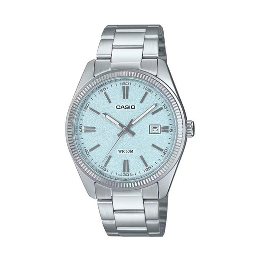Casio MTP-1302DA-2A2VDF Ice Blue Textured Dial Stainless Steel Watch