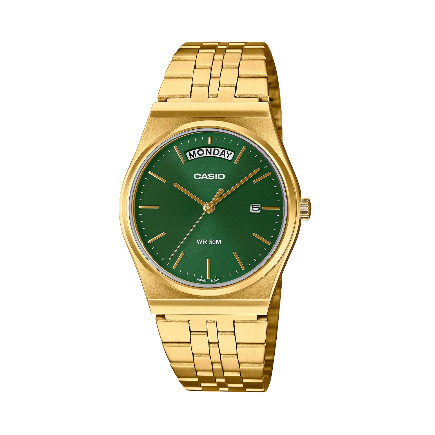 Casio MTP-B146G-3A Green Dial Gold Stainless Steel Watch