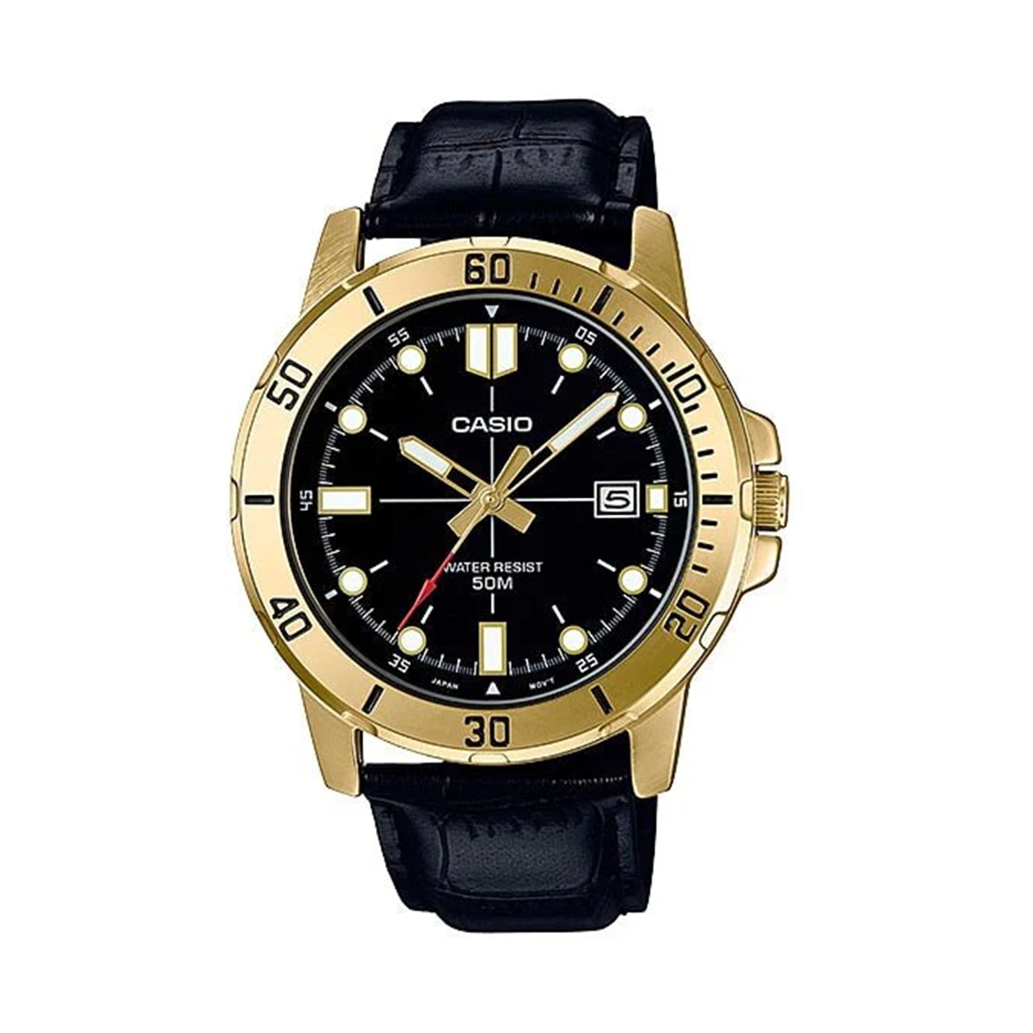 Casio MTP-VD01GL-1EVUDF Black Dial Gold Tone Leather Strap Watch