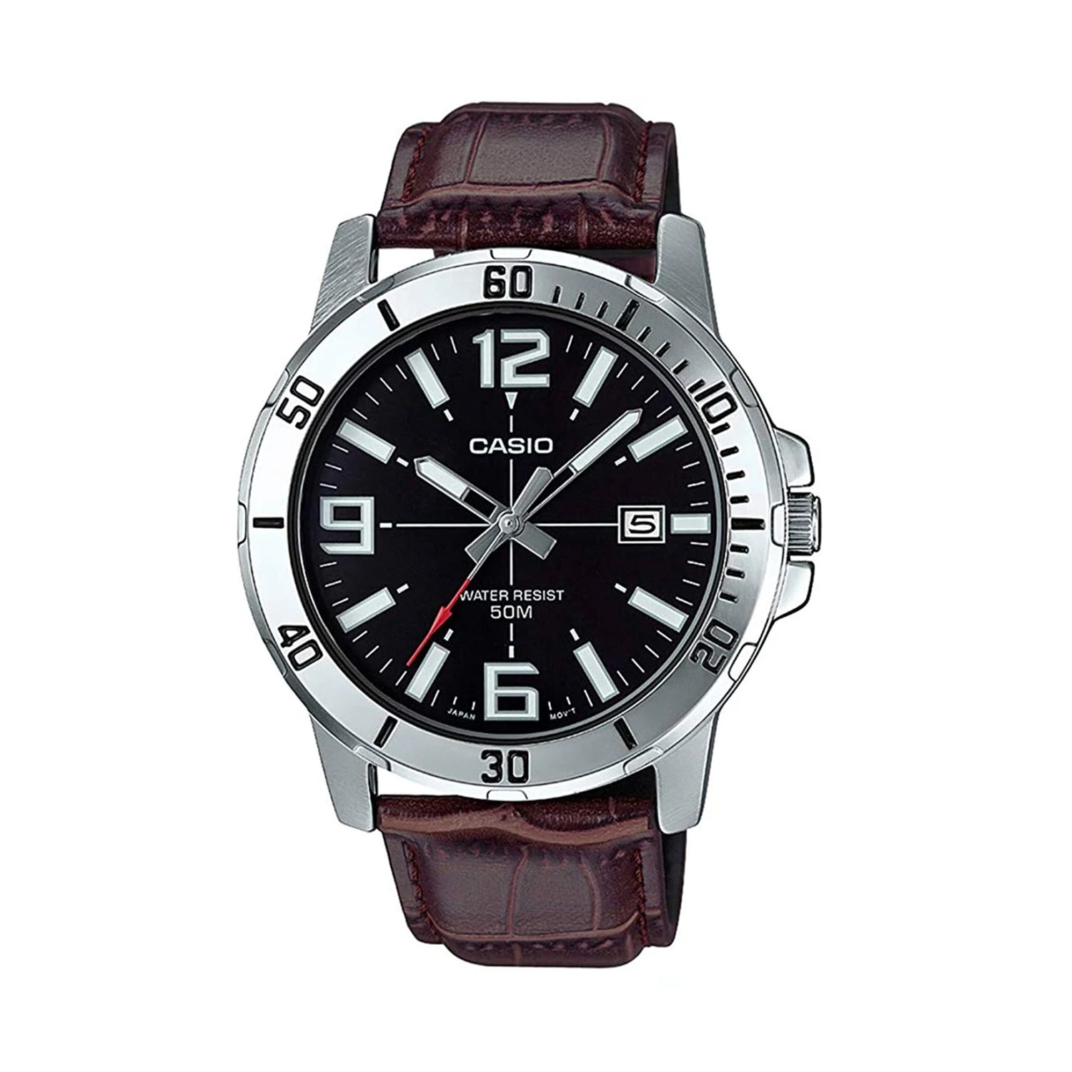 Casio MTP-VD01L-1BV Black Dial Brown Leather Strap Watch