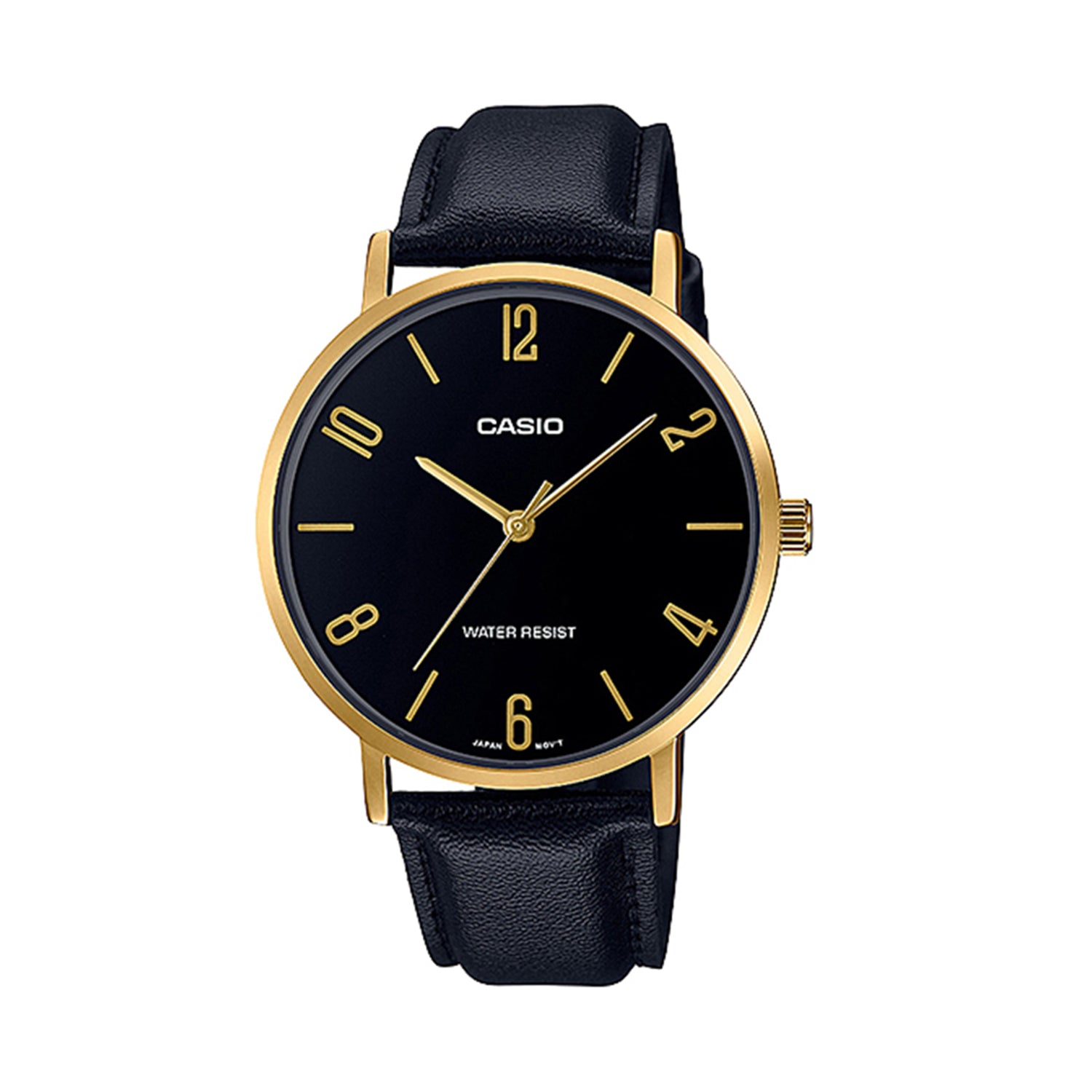 Casio MTP-VT01GL-1B2UDF Black Dial Gold Tone Leather Strap Watch