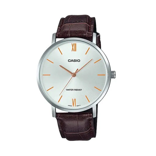 Casio MTP-VT01L-7B2 Silver Dial Brown Leather Strap Men’s Watch
