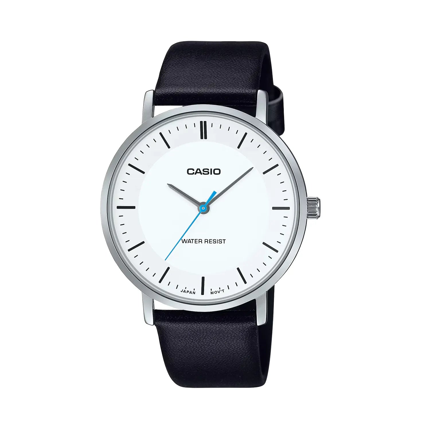 Casio MTP-VT04L-7E White Dial Black Leather Strap Minimal Watch