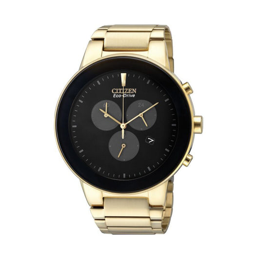 Citizen AT2242-55E Eco-Drive Black Dial Gold Stainless Steel Chronograph Watch