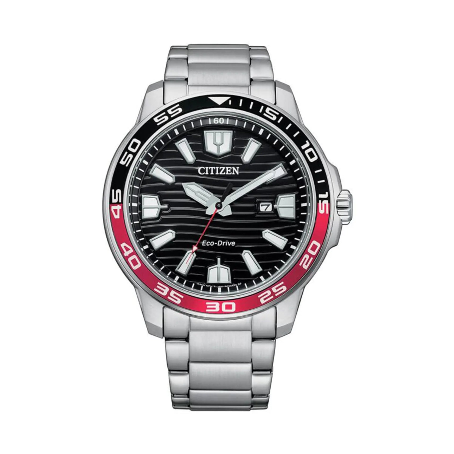Citizen AW1527-86E – Eco-Drive Stainless Steel Sports Watch with Red-Black Bezel