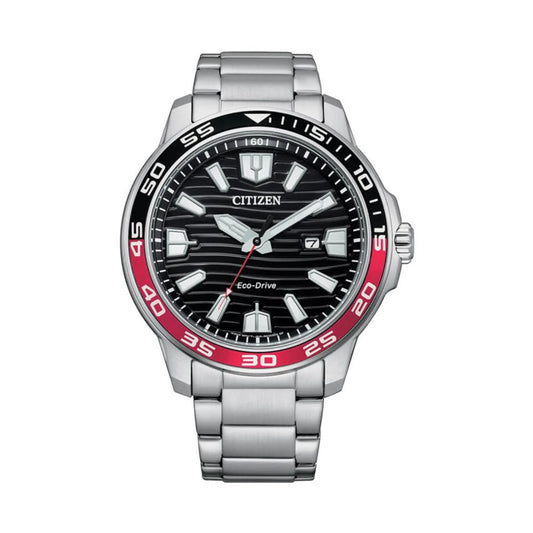 Citizen AW1527-86E – Eco-Drive Stainless Steel Sports Watch with Red-Black Bezel