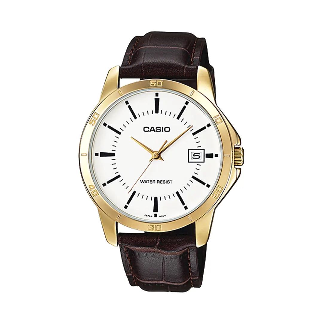 Casio MTP-V004GL-7A White Dial Gold Tone Leather Strap Watch