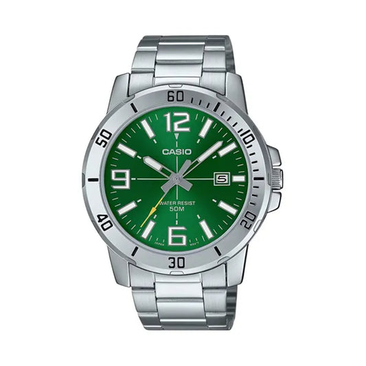 Casio MTP-VD01D-3B Green Dial Stainless Steel Watch