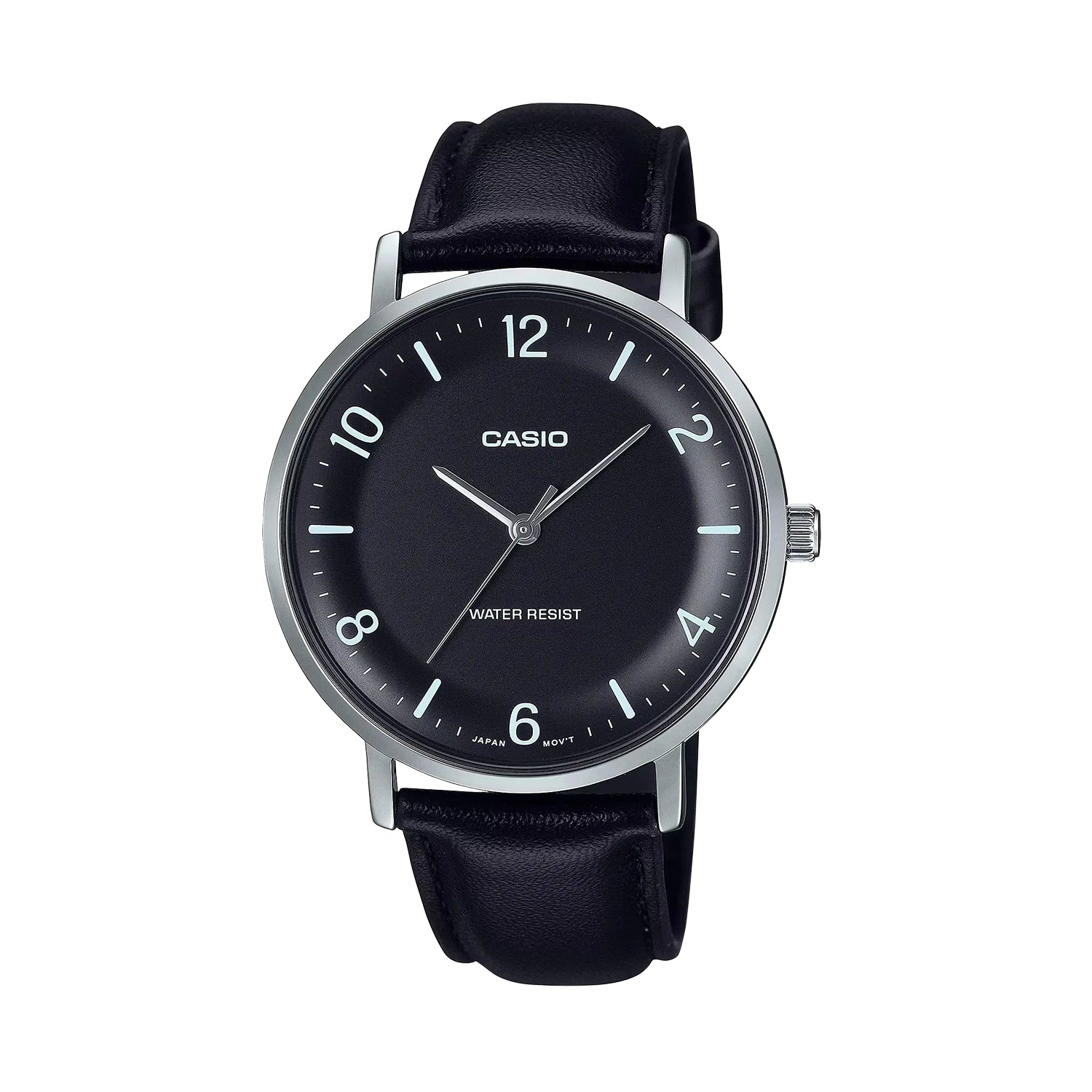 Casio MTP-VT03L-1B Minimalist Black Dial Leather Strap Watch