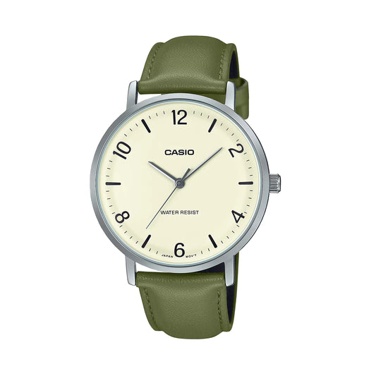 Casio MTP-VT03L-7B Minimalist White Dial Leather Strap Watch