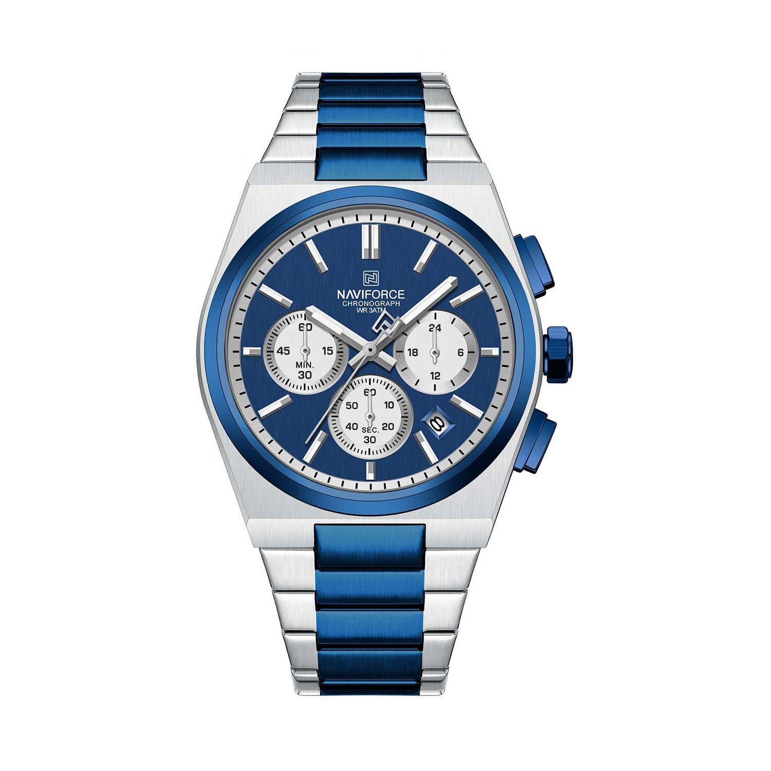 Naviforce NF-8048 Silver Blue Chronograph Stainless Steel Watch