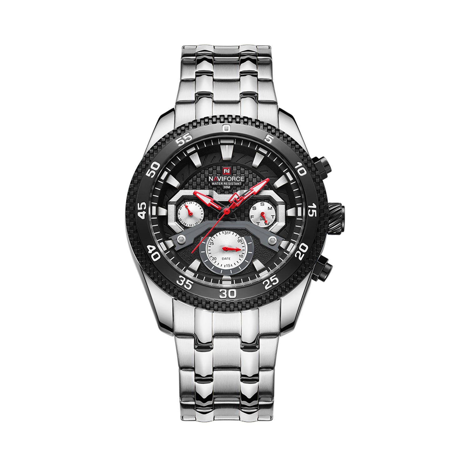 Naviforce NF-9222 Black Dial Chronograph Stainless Steel Watch