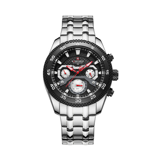 Naviforce NF-9222 Black Dial Chronograph Stainless Steel Watch
