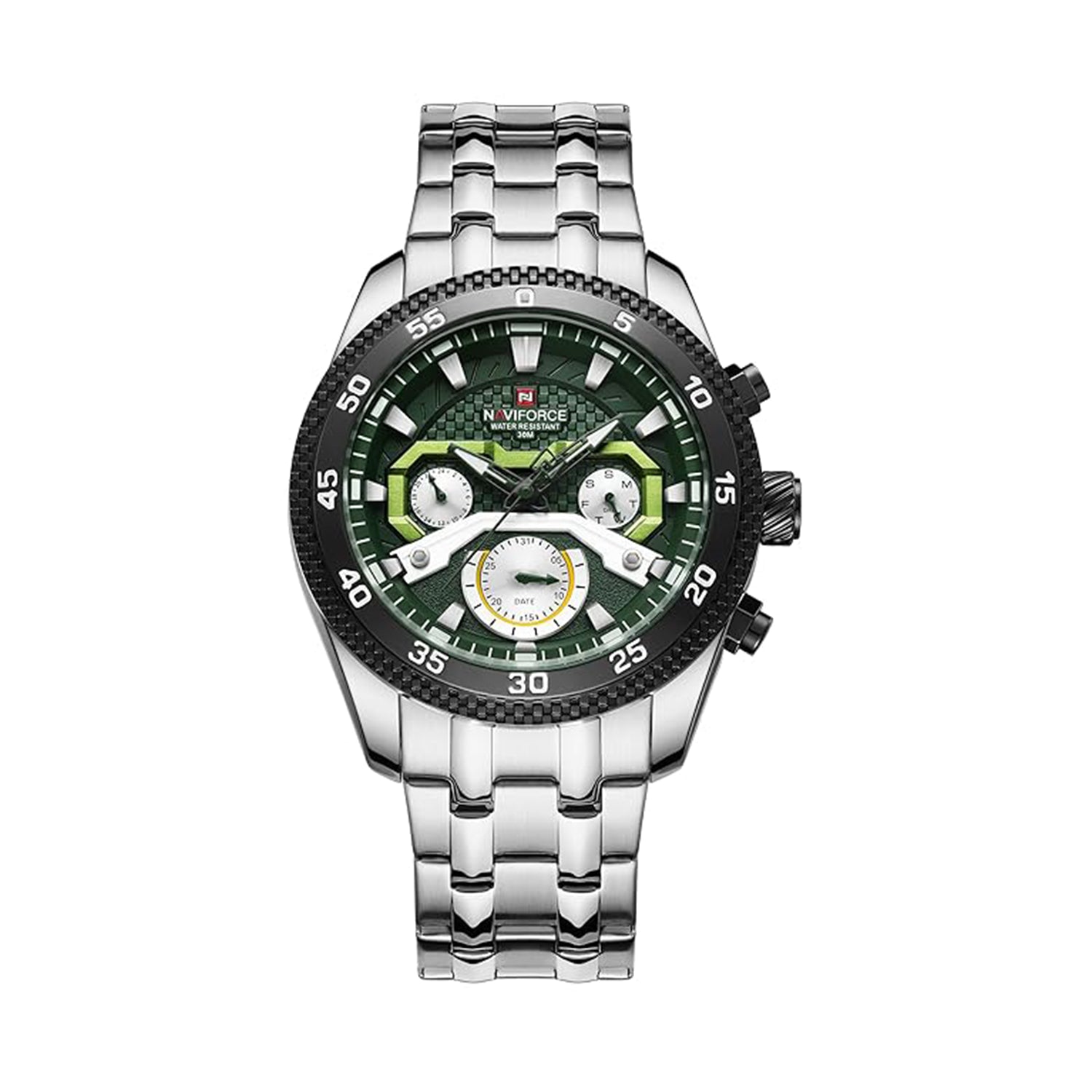 Naviforce NF9222 Green Dial Chronograph Stainless Steel Watch