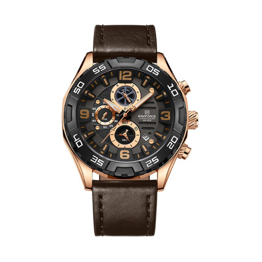 Naviforce NF8043 Black Dial Chronograph Brown Leather Strap Watch