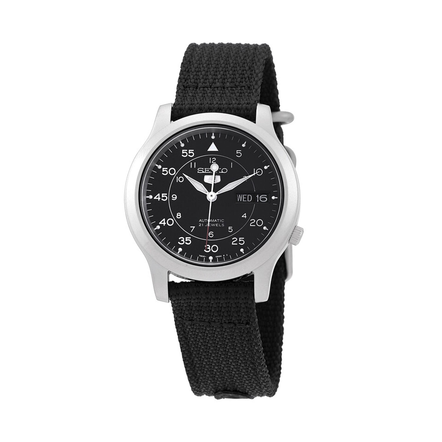 Seiko SNK809K2 Automatic Black Dial Canvas Strap Watch